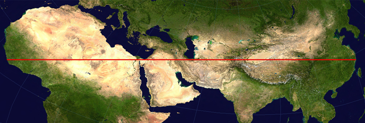 explore_earth_longest_striaght_line_on_earth_flat_projection.png
