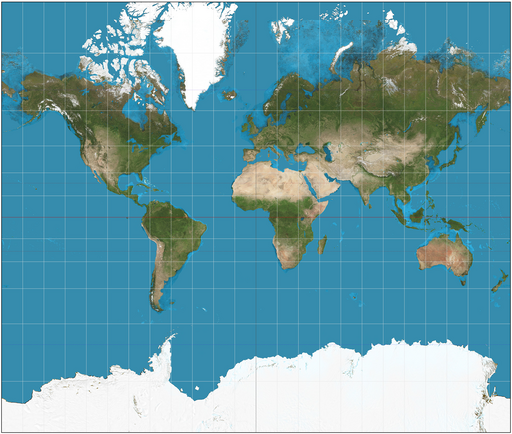 Mercator projection map. 