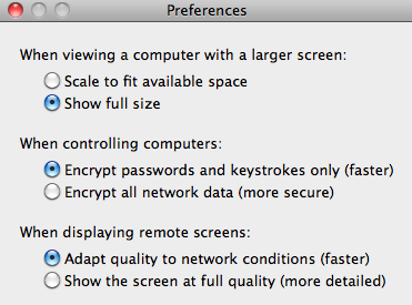 ScreenSharing settings to access iDevice