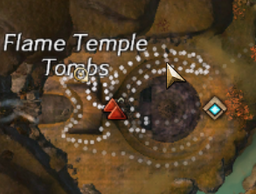 Map and climbing location for the Flame Temple Tombs vista.