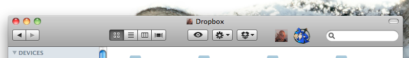 Two DropBox shortcuts in the Finder toolbar. 