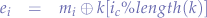 \begin{eqnarray*}
e_{i} &=& m_{i} \oplus k[i_{c} \% length(k)]
\end{eqnarray*}