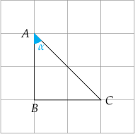 
\begin{tikzpicture}
  % grid
  \draw[help lines] (-2,-2) grid (2,2);
  
  % origin
  %\draw[red, line width=.1mm] (-0.1,-0.1) -- (0.1,0.1)
  %  (0.1,-0.1) -- (-0.1,0.1);
  %\coordinate[label={[red]above:$O$}] (O) at (0,0);
  
  % coordinates
  \coordinate[label={[black]left:$A$}] (A) at (-1,1);
  \coordinate[label={[black]below:$B$}] (B) at (-1,-1);
  \coordinate[label={[black]right:$C$}] (C) at (1,-1);
  
  % triangle 
  \draw[black, line width=.1mm] (A) -- (B) -- (C) -- cycle;
  
  % alpha 
  \markangle{A}{B}{C}{3mm}{3mm}{$\alpha$}{cyan}{north}
  
  % braces
  %\drawbrace{B}{C}{2mm}{blue}{$a$}{0}{-4mm}{mirror}
  %\drawbrace{A}{B}{2mm}{green}{$c$}{-4mm}{0}{mirror}
  %\drawbrace{A}{C}{2mm}{red}{$b$}{3mm}{3mm}{}
  
\end{tikzpicture}

